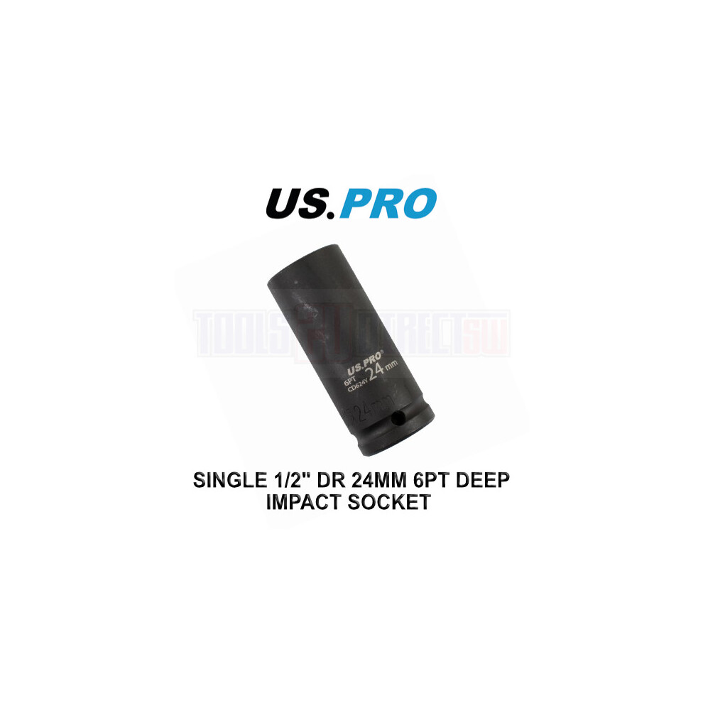 US PRO Tools 24mm 1/2 dr 6 Point Deep Impact Socket 78mm Long 3757