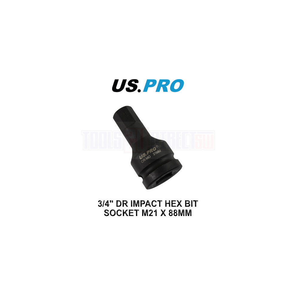 Us Pro Tools 21Mm X 88Mm 3/4" Dr Impact Hex Bit Socket 3774 Black