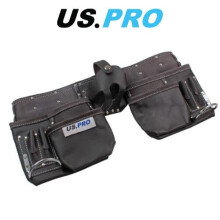 US PRO Tools Heavy Duty Leather Double Tool Belt Oil Tanned 11 Pockets 2302