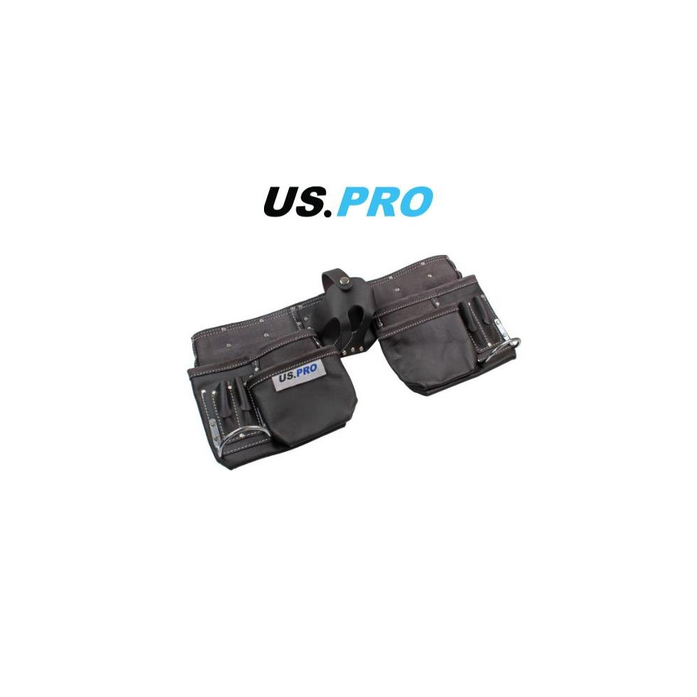 Us Pro Tools Heavy Duty Leather Double Tool Belt Oil Tanned 11 Pockets 2302