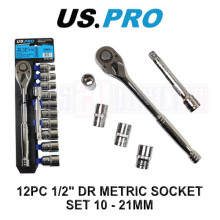 US PRO Tools 12pc 1/2'' DR Metric Socket Wrench set 10 - 21mm 3865