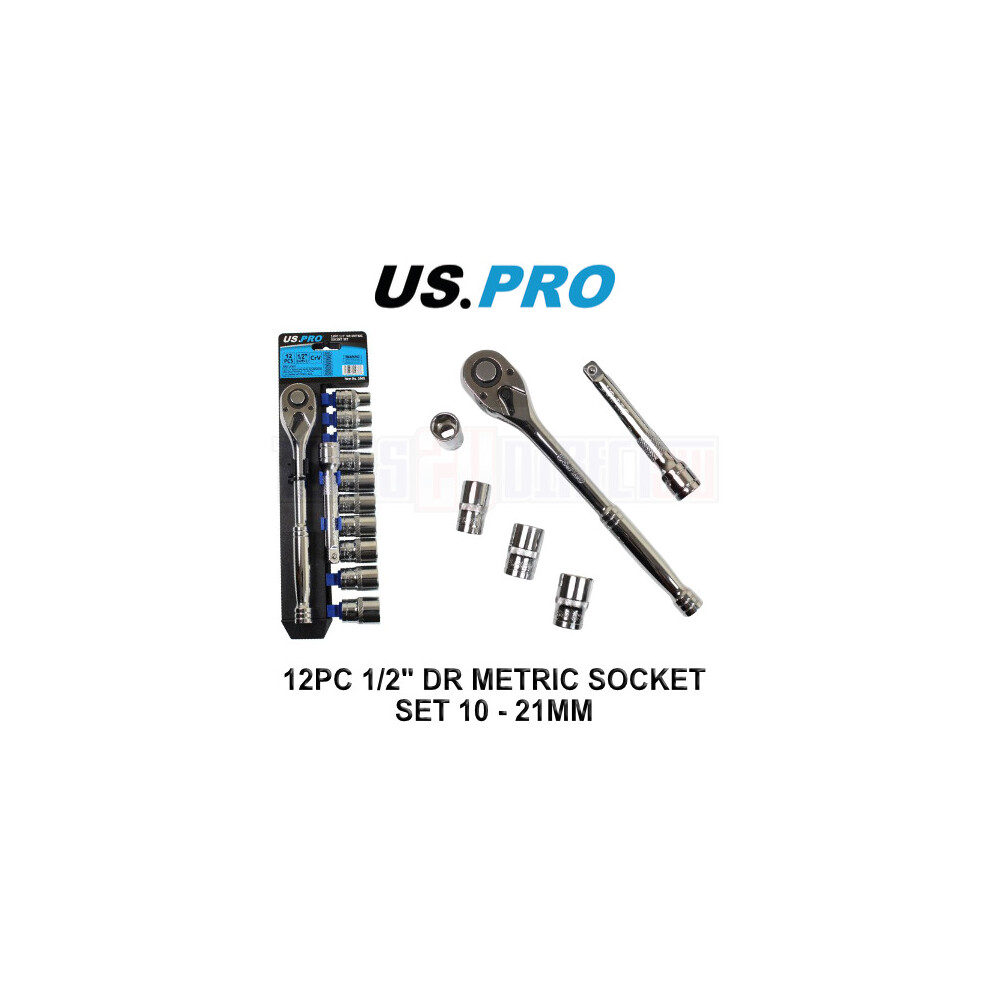 US PRO Tools 12pc 1/2'' DR Metric Socket Wrench set 10 - 21mm 3865