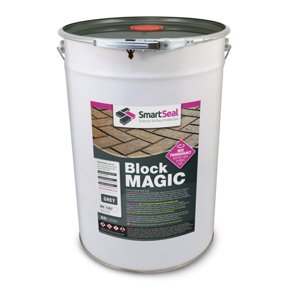 (Grey, 25 Litres) Smartseal Block Magic - Re-Colouring Block Paving Sealer. Superior to Concrete Paint, Transform Old Driveways - Easy to Apply