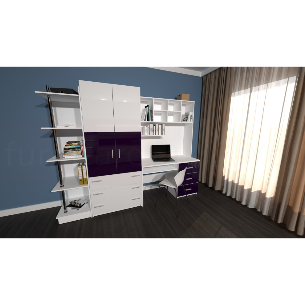 (Purple) Wardrobe Desk Bookshelf Furniture Set EDEN 3AM