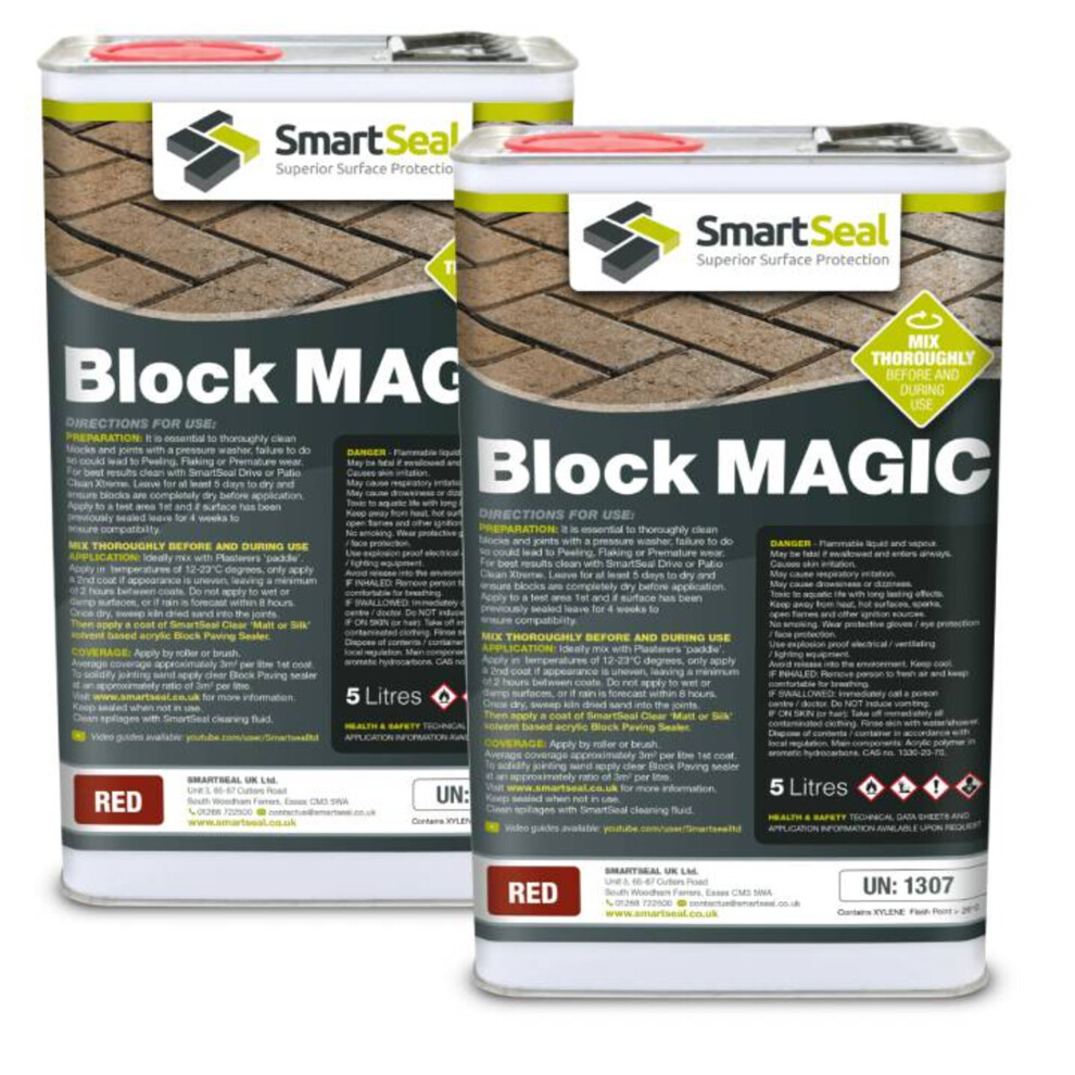 (Red, 2 x 5 Litres) Smartseal Block Magic - Re-Colouring Block Paving Sealer. Superior to Concrete Paint, Transform Old Driveways - Easy to Apply