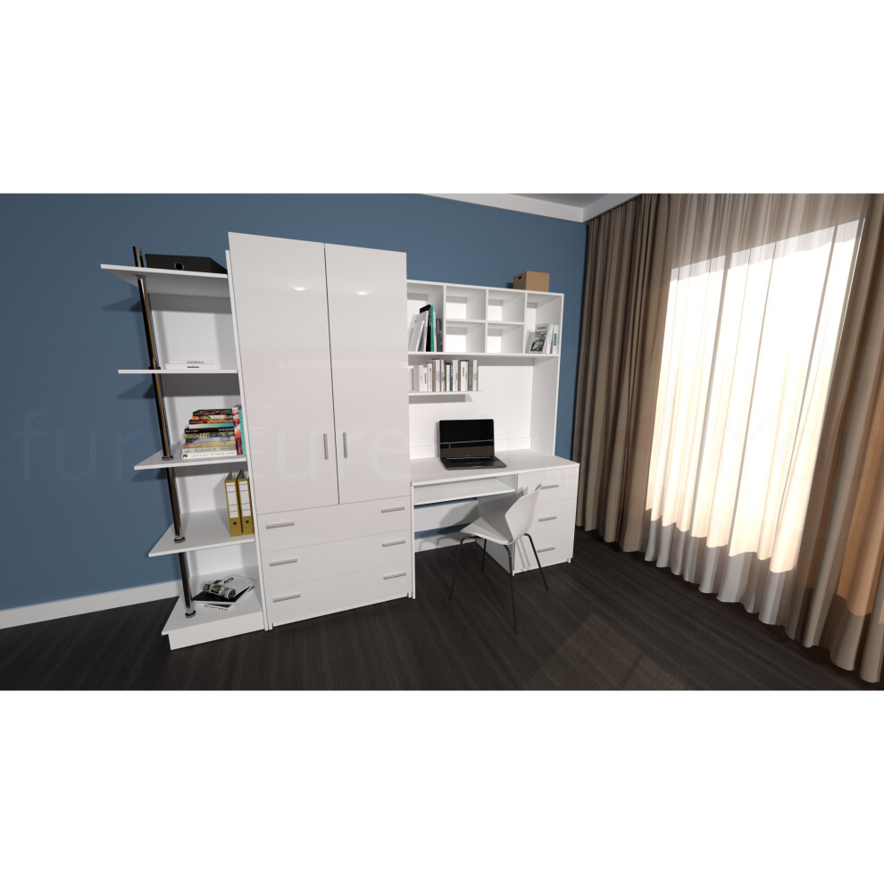 (White) Wardrobe Desk Bookshelf Furniture Set EDEN 3AM