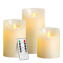 3 Set Flickering LED Candles Real Wax Battery Powered Lights Remote Control