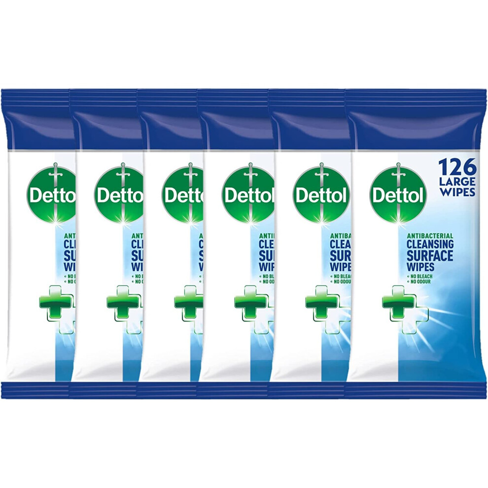 Dettol Wipes Antibacterial Bulk Surface Cleaning, Multipack of 6 x 126, Total 756 Wipes (Packaging May Vary)