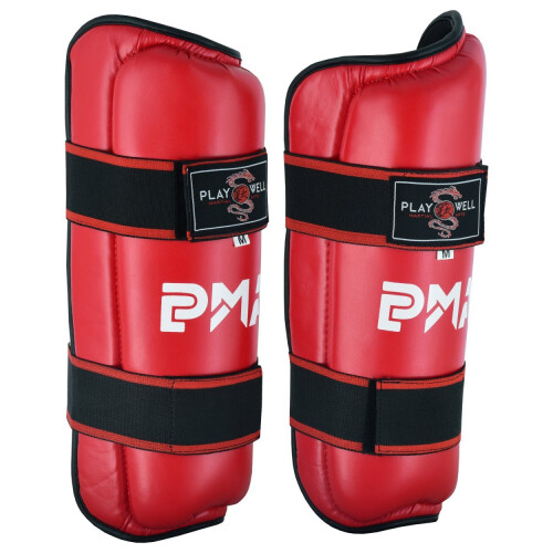 (Medium) Playwell Semi Contact Elite Kickboxing Shin Guards - Red 1