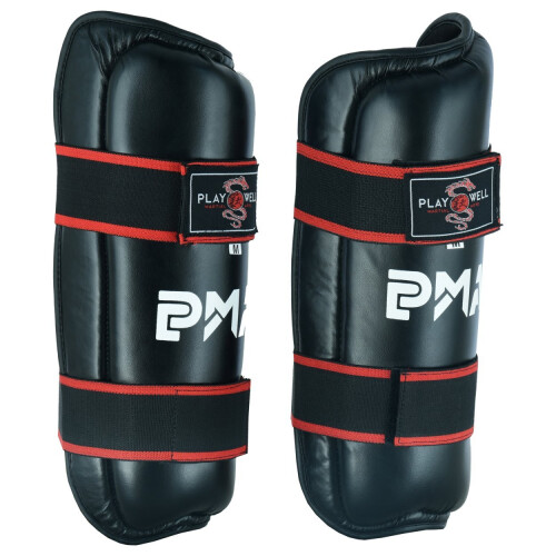 (Medium) Playwell Semi Contact Elite Kickboxing Shin Guards - Black 1