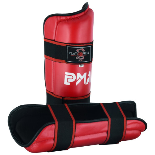 (Medium) Playwell Semi Contact Elite Kickboxing Shin Guards - Red 2