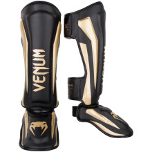 (Large) Venum Muay Thai Stand Up Elite Shin Guards - Black/Gold