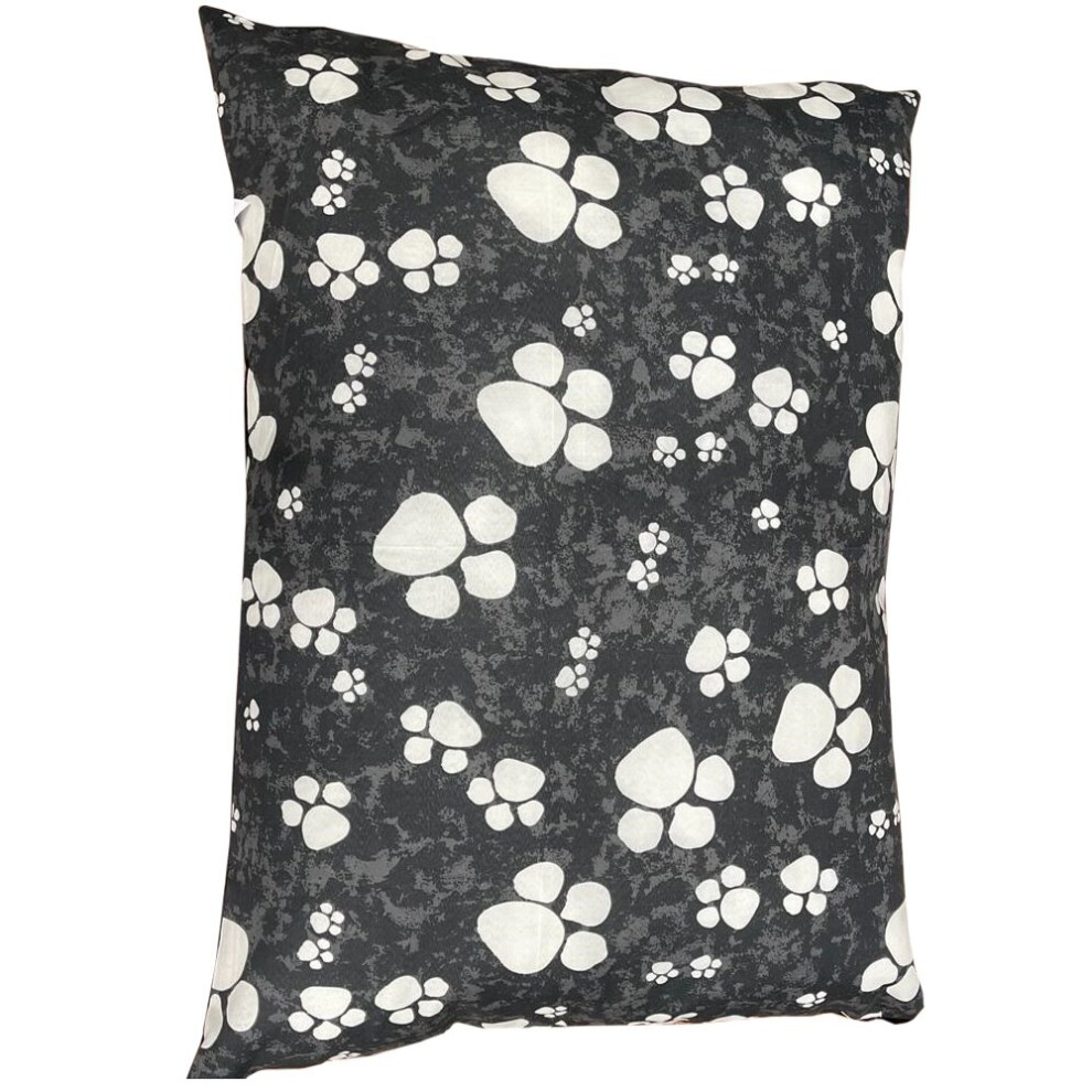 (Black White Paw Print, 29 x 39 Inches) Dog Pet Bed Printed Filled Zipped Cushion Cover