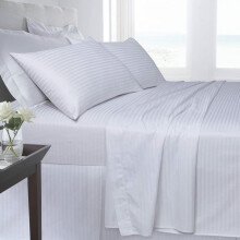 (Double Fitted Sheet, White Stripes) Egyption Cotton Flat Sheets & Fitted Bed Sheets