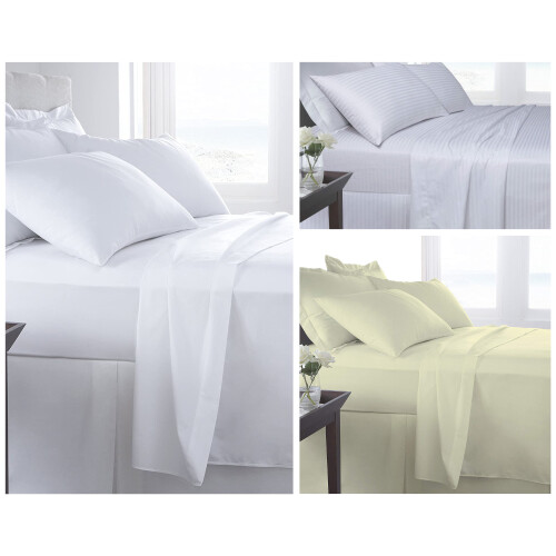 (Double Fitted Sheet, White Stripes) Egyption Cotton Flat Sheets & Fitted Bed Sheets 2