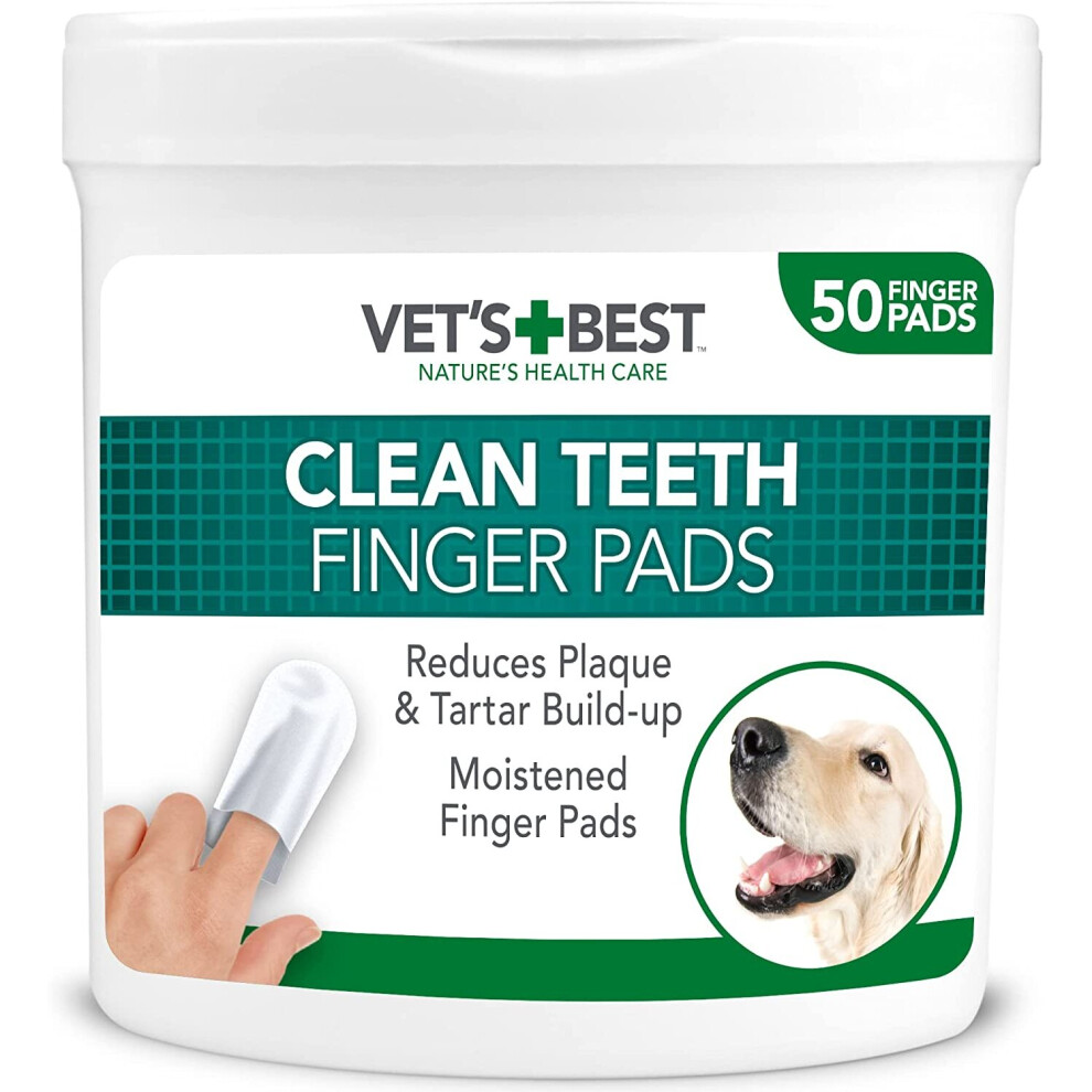 Vet's Best Dental Care Finger Wipes | Reduces Plaque & Freshens Breath | Teeth Cleaning Finger Wipes for Dogs & Cats | 50 Disposable Wipes