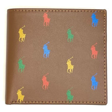 Polo Ralph Lauren Men's Multi Color Pony Soft Leather Card & Notes Wallet Tan
