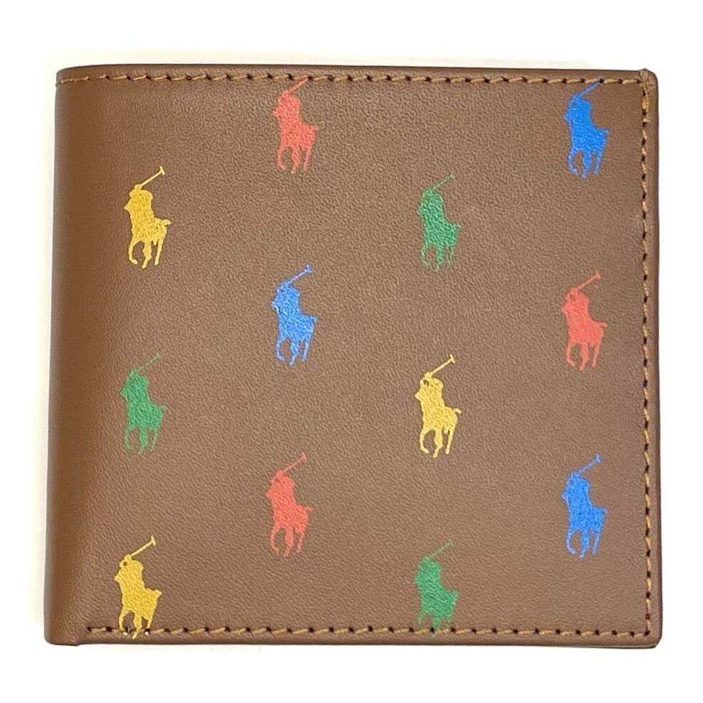 Polo Ralph Lauren Men's Multi Color Pony Soft Leather Card & Notes Wallet Tan