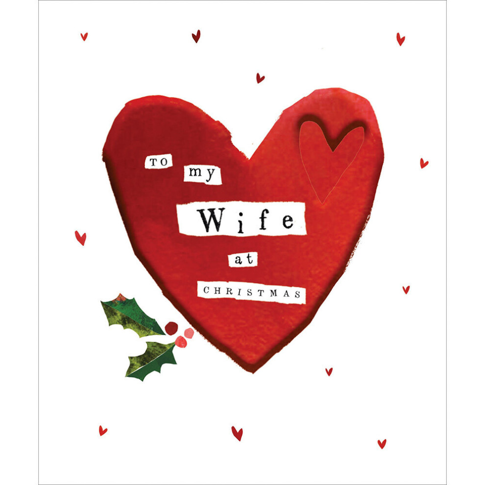 Woodmansterne To My Wife At Christmas Foiled Love Heart Christmas Card Xmas Greeting Cards