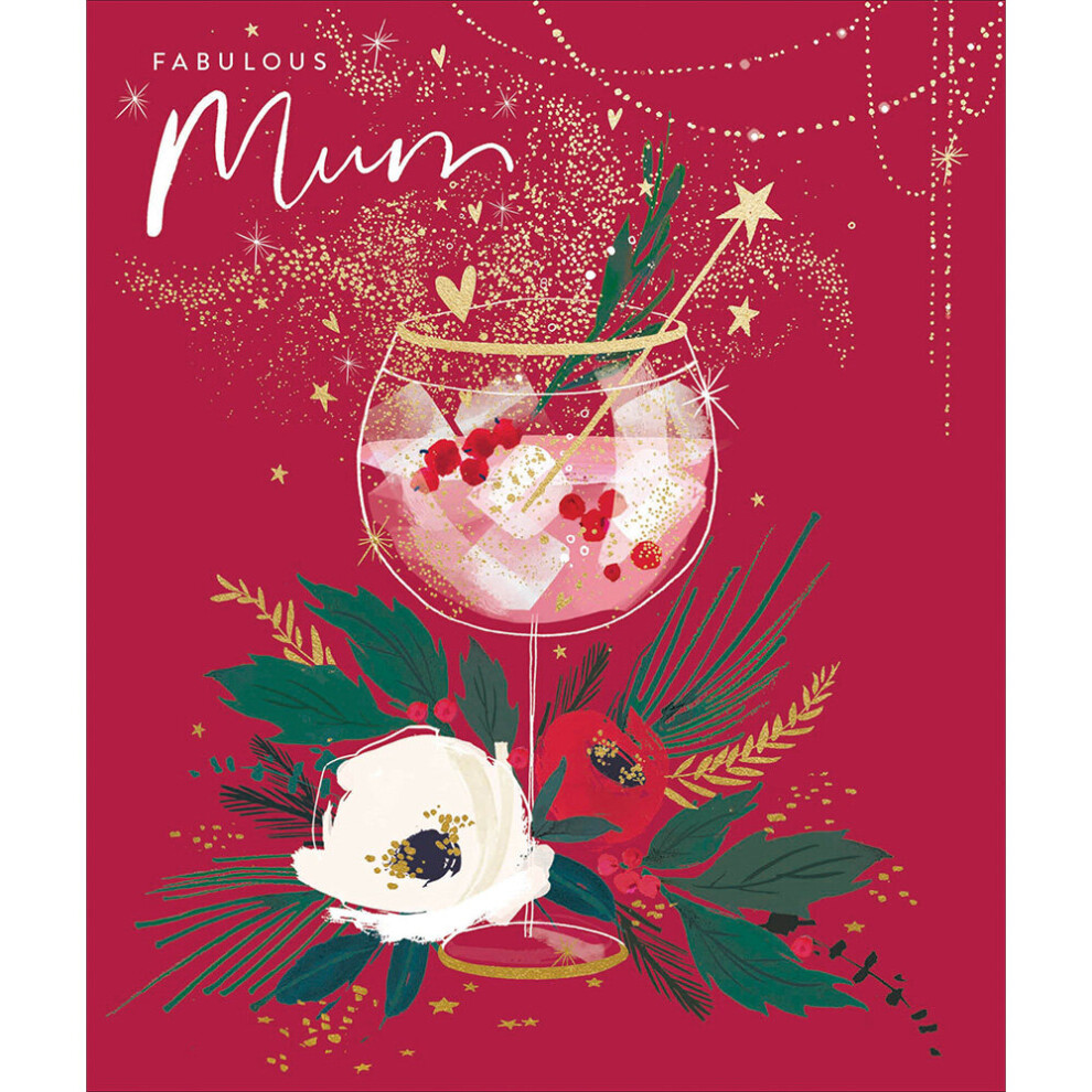 Woodmansterne Fabulous Mum Festive Gin Xmas Foiled Christmas Card Xmas Greeting Cards