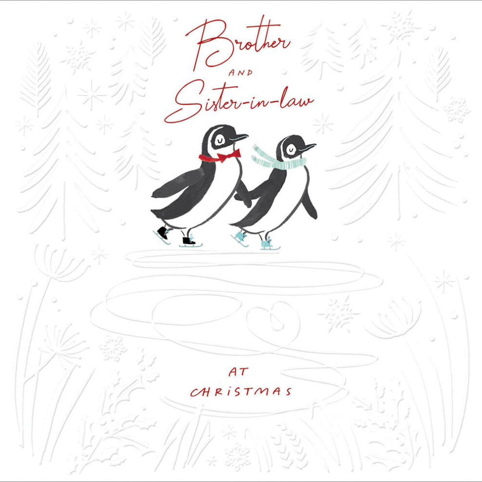 Brother & Sister-In-Law Skating Penguins Christmas Card Xmas Greeting Cards