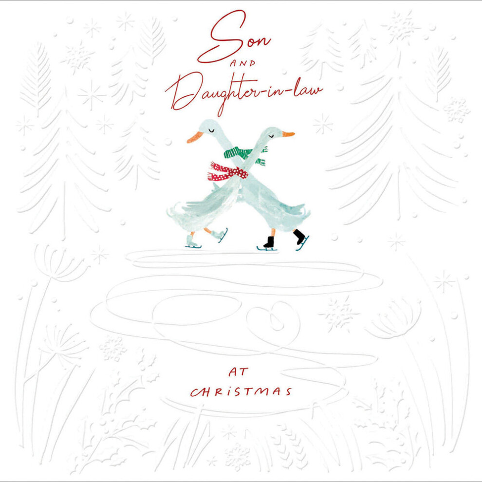 Woodmansterne Son & Daughter-In-Law Festive Geese Skating Christmas Card Xmas Greeting Cards