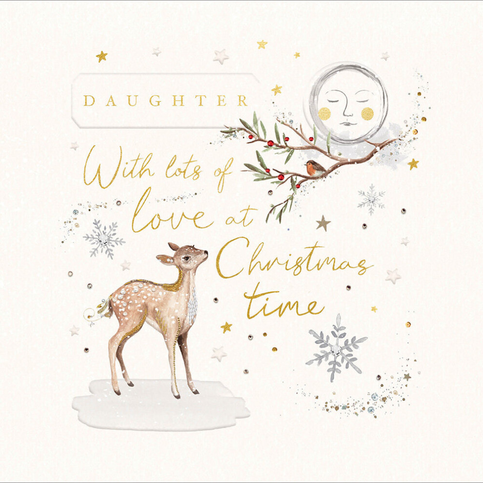 Woodmansterne To My Daughter With Lots Of Love Embellished Christmas Card Xmas Greeting Cards