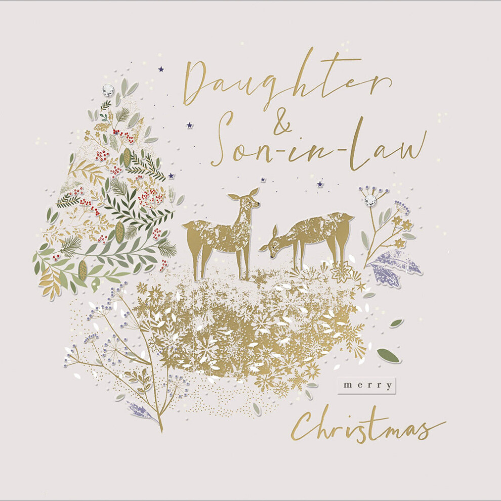 Woodmansterne Daughter & Son-In-Law Foiled Deer Merry Christmas Card Xmas Greeting Cards