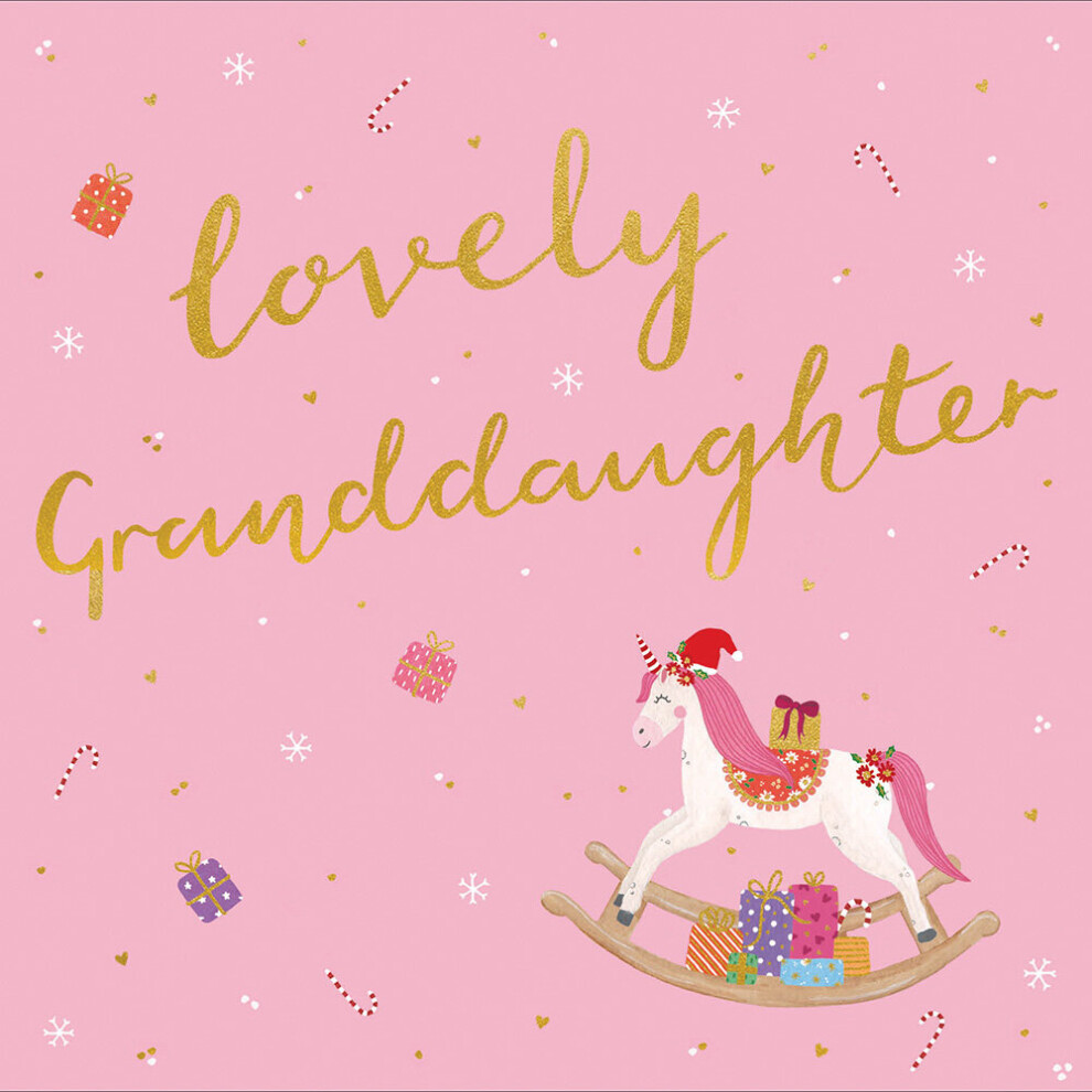 Woodmansterne Lovely Granddaughter Rocking Xmas Unicorn Christmas Card Xmas Greeting Cards