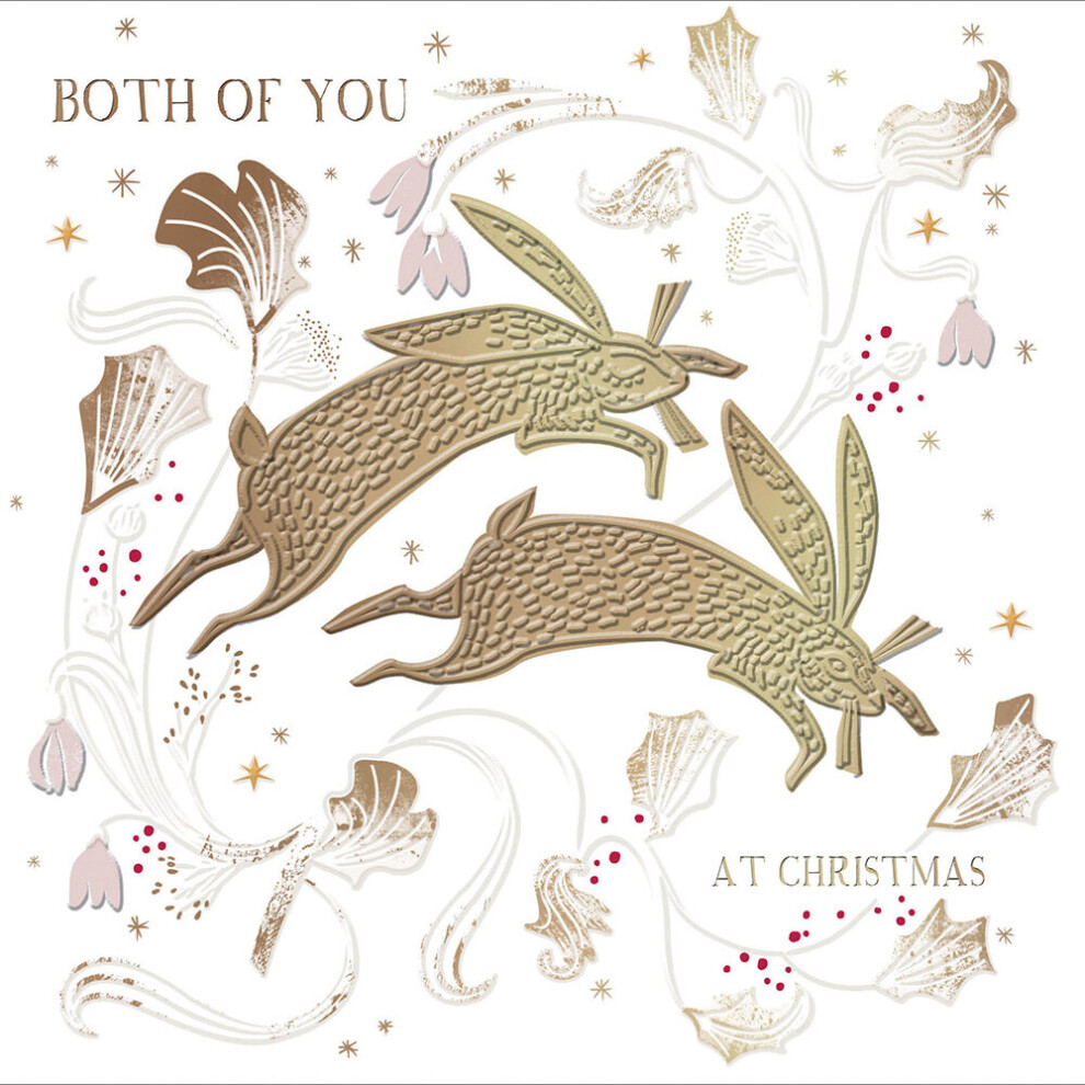 Woodmansterne Both Of You Foiled Festive Xmas Hares Christmas Card Xmas Greeting Cards Gold