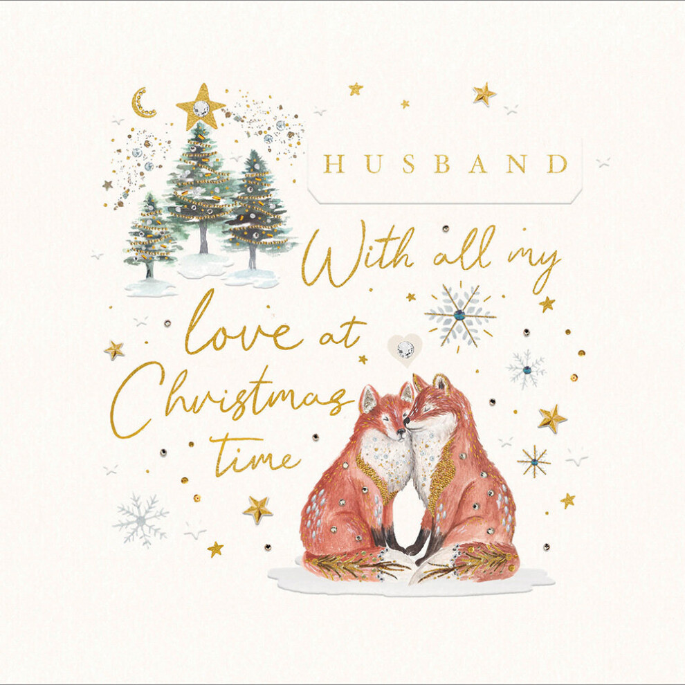 Husband With All My Love pair Of Foxes Christmas Card Xmas Greeting Cards