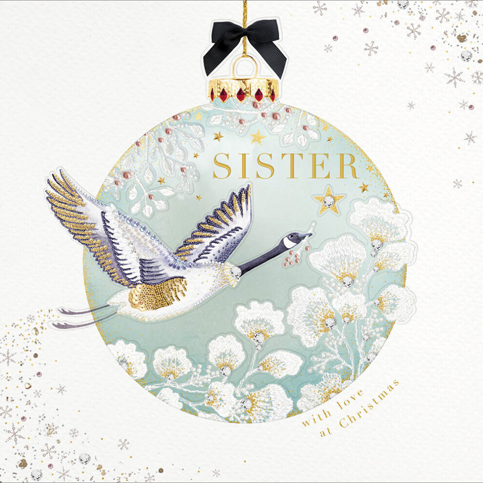 Woodmansterne Sister Xmas Bauble Embellished & Foiled Geese Christmas Card Xmas Greeting Cards