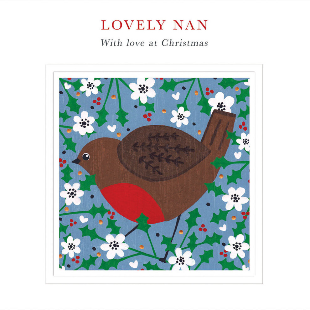 Woodmansterne Lovely Nan Festive Robin With Love Artistic Christmas Card Xmas Greeting Cards