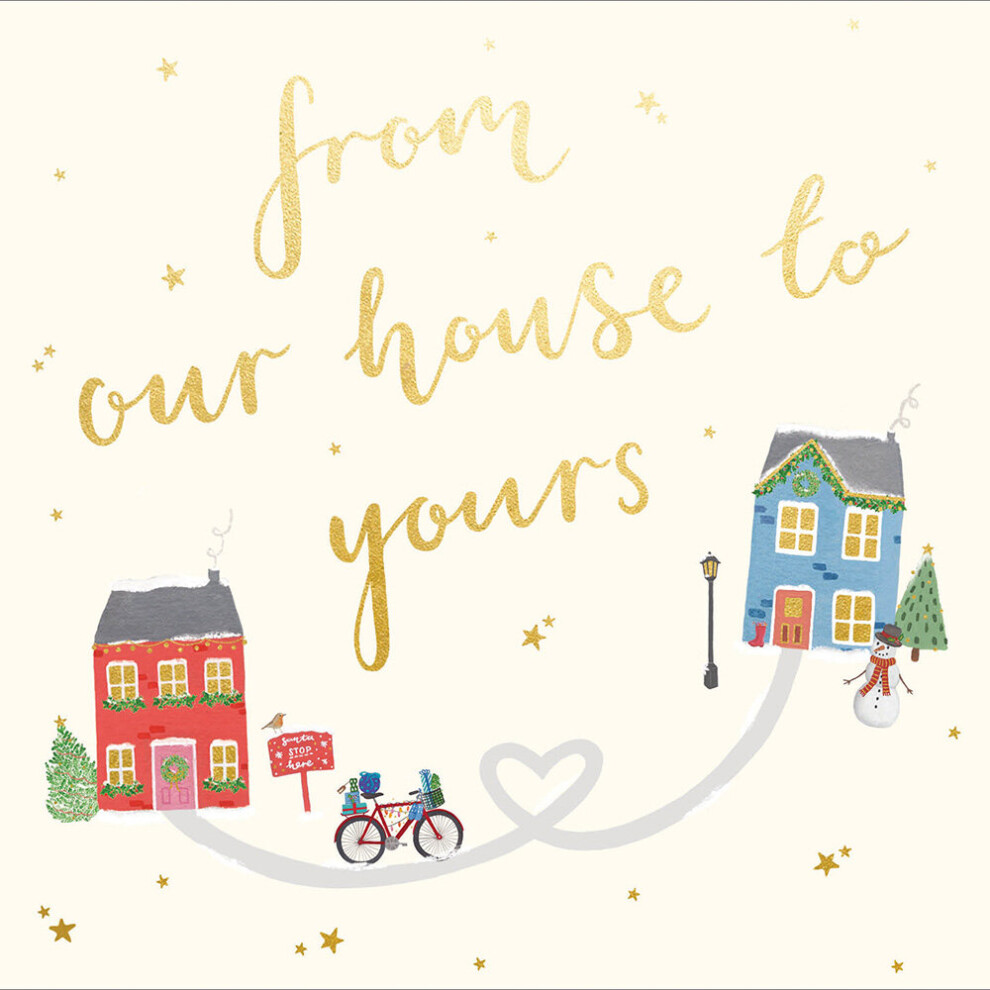 From Our House To Yours Foiled Festive Christmas Card Xmas Greeting Cards