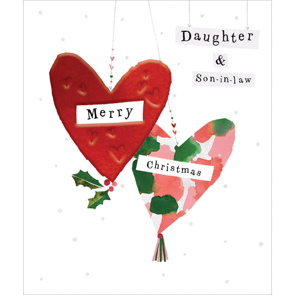 Daughter & Son-In-Law Foiled Festive Heart Christmas Card Xmas Greeting Cards