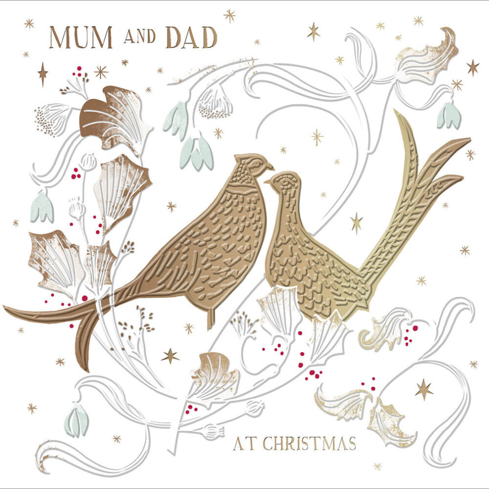 Woodmansterne Mum & Dad Foiled Festive Xmas Pheasant Christmas Card Xmas Greeting Cards Gold
