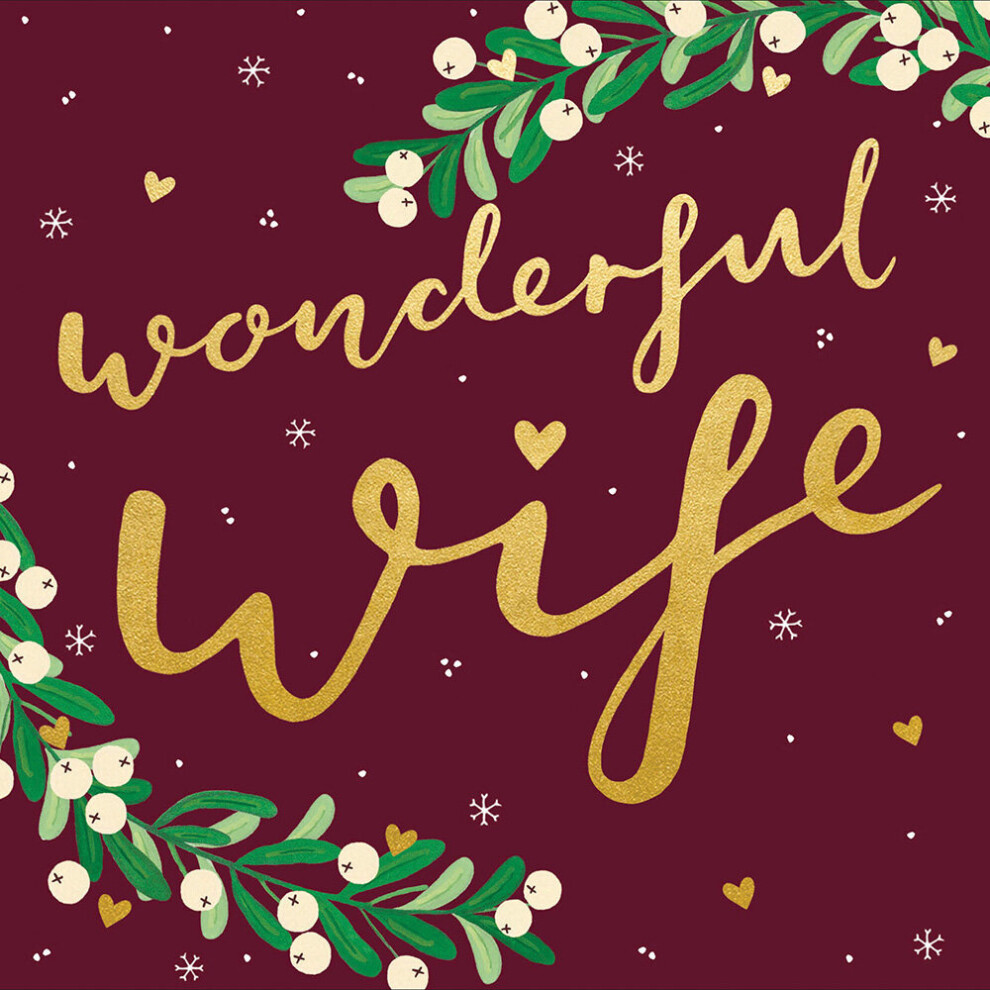 Woodmansterne Wonderful Wife Foiled Xmas Mistletoe Christmas Card Xmas Greeting Cards Gold