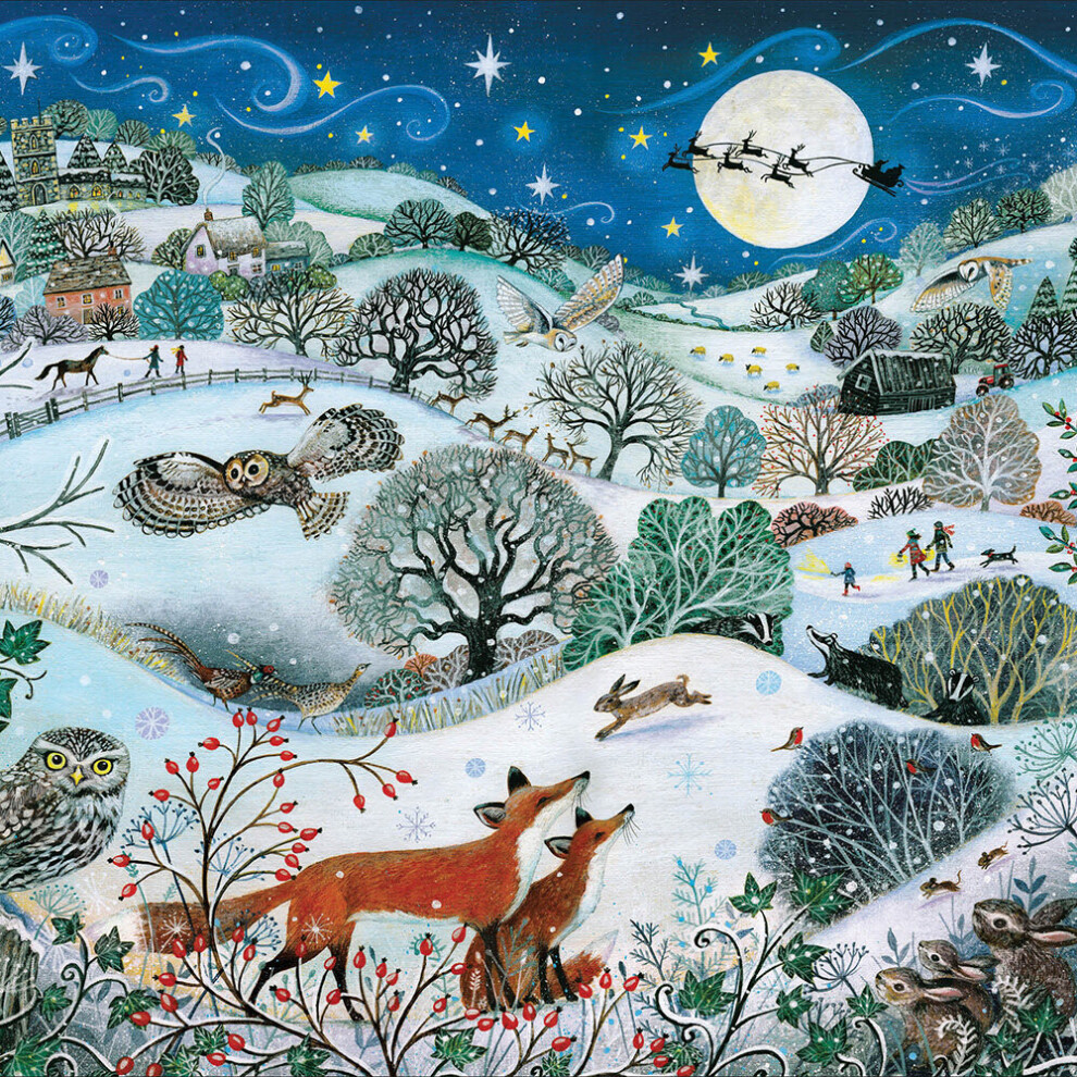 Woodmansterne Xmas Moonlit Magic Festive Santa & Sleigh Christmas Card Xmas Greeting Cards