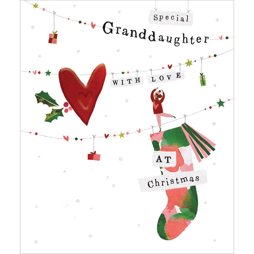 Special Granddaughter With Love Foiled Heart Christmas Card Xmas Greeting Cards