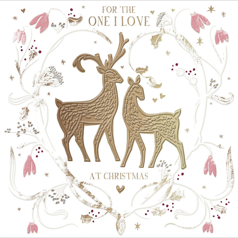 Woodmansterne For The One I Love Foiled Xmas Reindeer Christmas Card Xmas Greeting Cards Gold