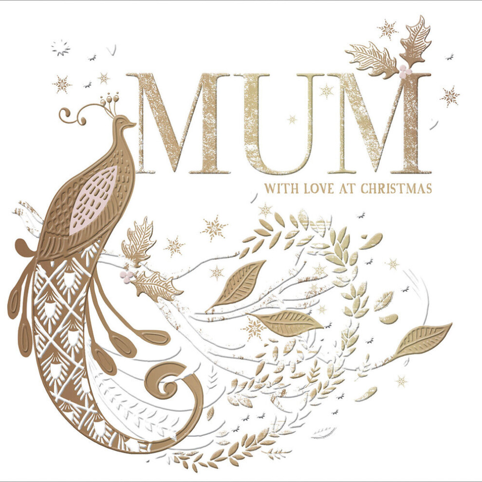 Woodmansterne Mum With Love Festive Foiled Peacock Christmas Card Xmas Greeting Cards