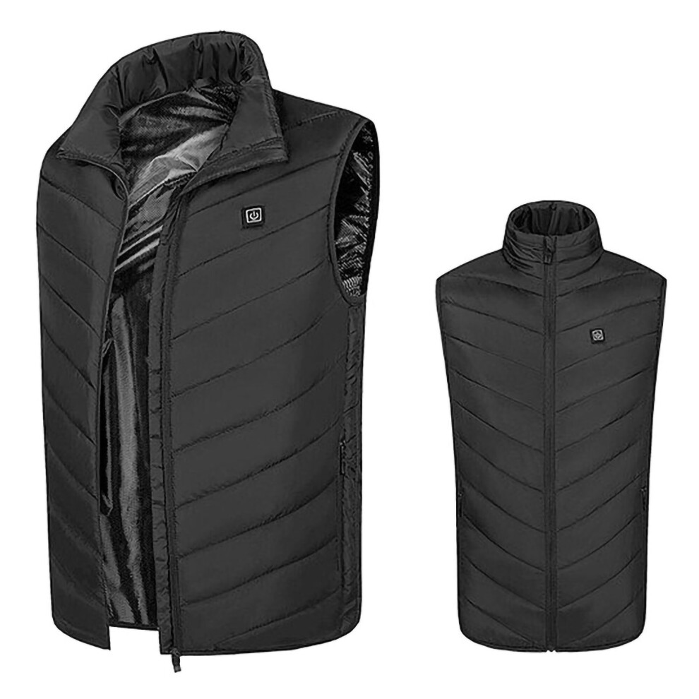 (Women Black With Power Bank, UK L) Electric Heated Vest Jacket USB Thermal Heating Warmer Clothes