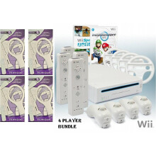 4 Player Mega Bundle Nintendo Wii Console Mario Kart Wii Sports Tennis Golf 4 Remotes 4 Nunchuks 4 Wheels - Refurbished