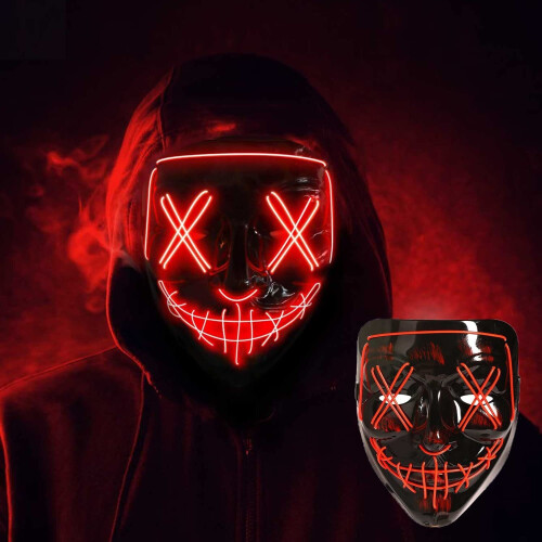 WJYTLON Halloween Mask, Scary LED Halloween Masks, Light Up Purge Mask Cosplay, LED Face Mask