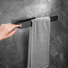 (Black) Self Adhesive Towel Bar Hand Towel Holder Bathroom Stainless Steel Towel Ring