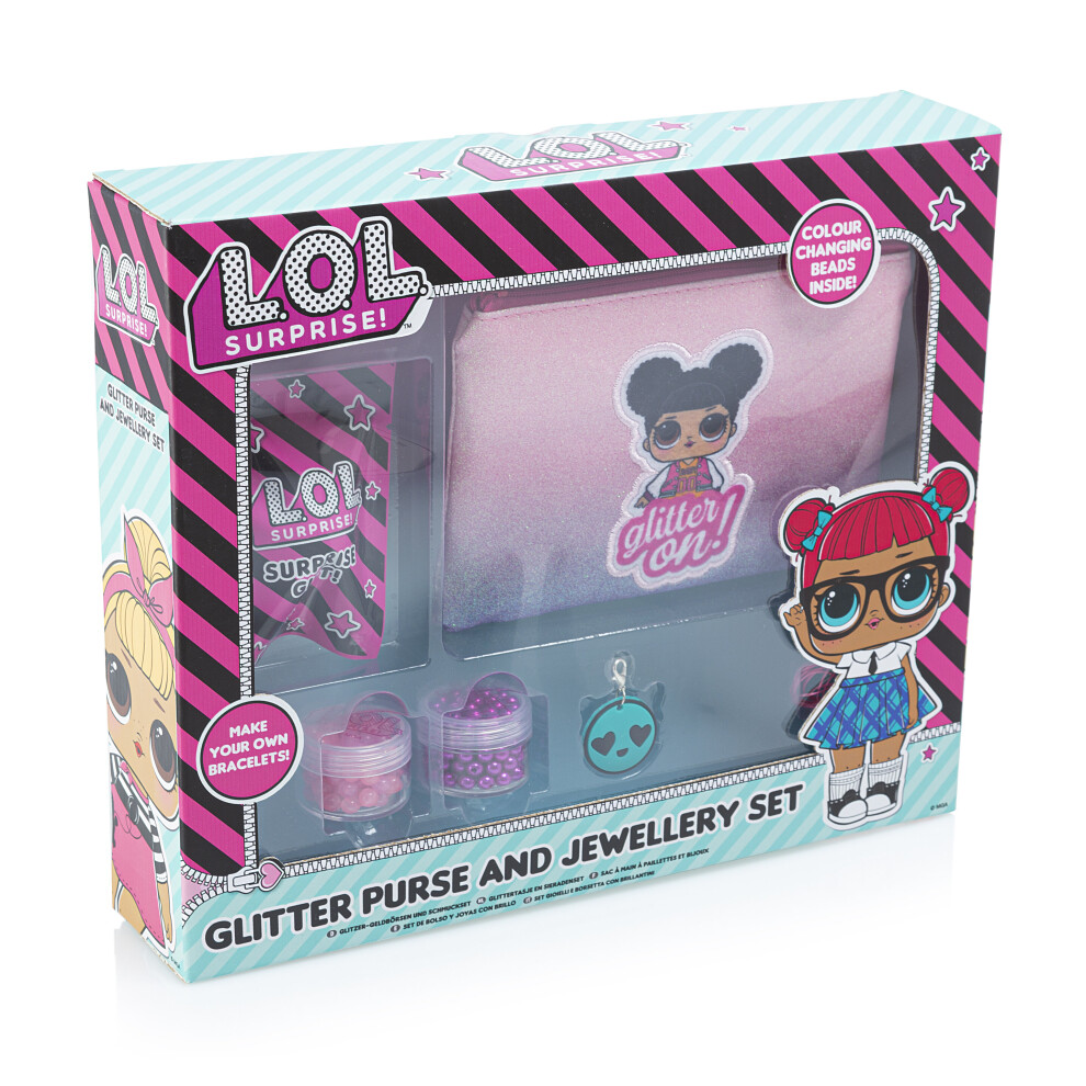 LOL Glitter Purse And Jewellery Set Bracelet Colour Changing Beads Personalised