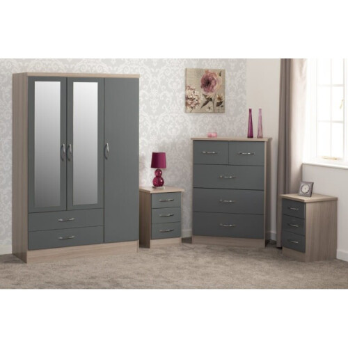 Nevada 4 Piece Grey Gloss Bedroom Set 3 Door 2 Drawer Mirrored