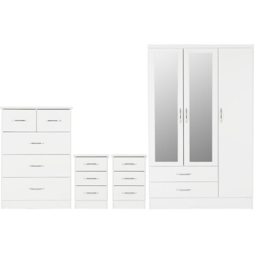 Nevada 4 Piece White Gloss Bedroom Set 3 Door 2 Drawer Mirrored