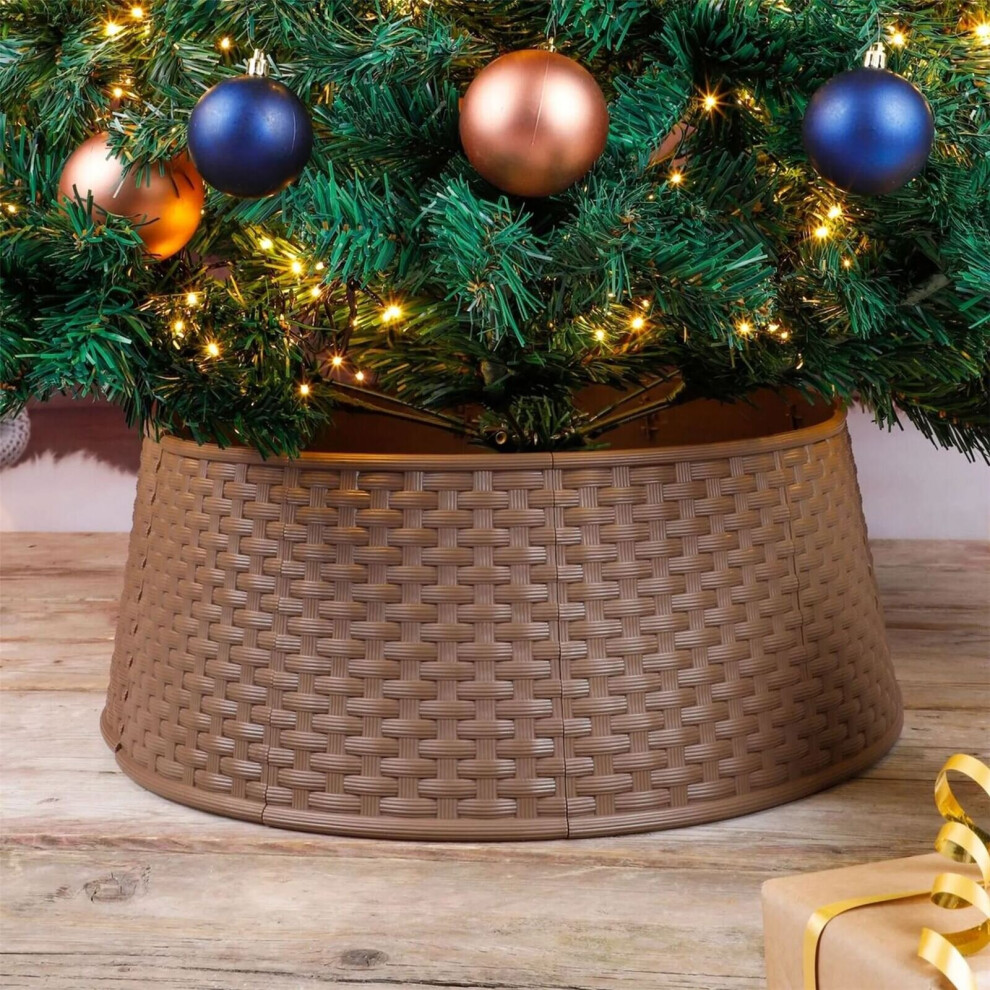 GEEZY Round Christmas Tree Skirt Festive Xmas Decoration Plastic Basket Bottom Cover-image-OPC-P9YN9ZC-NEW
