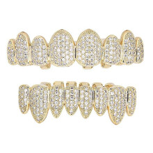 18k Real Gold Plated Micro-inlaid Zircon Hip-hop Braces For Men And Women Halloween Diamond-set Denture Set